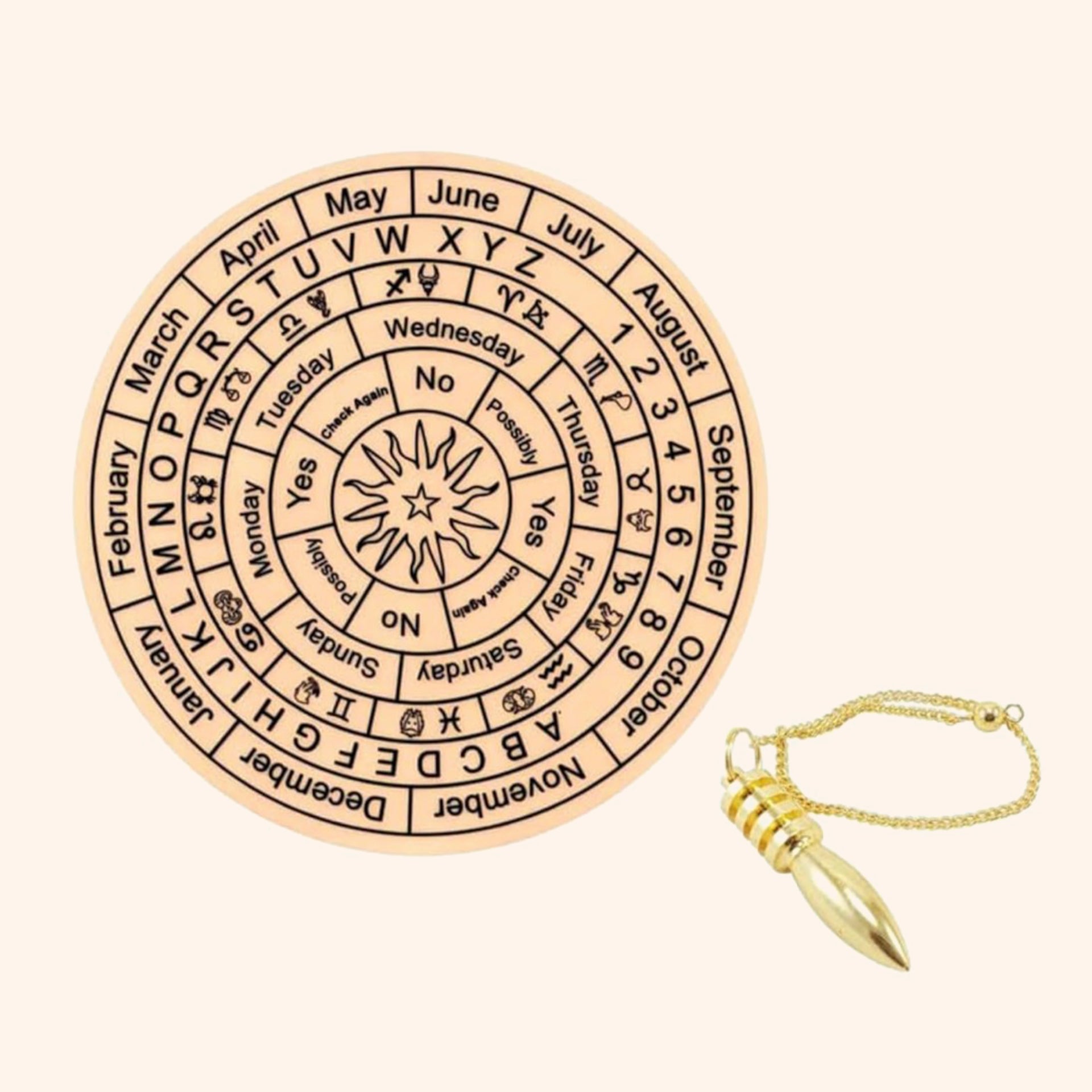 My Vastu Tool DARK BROWN DOWSING BOARD WITH BRASS PENDULAM (PENDULAM ASSORTED) 6 INCH