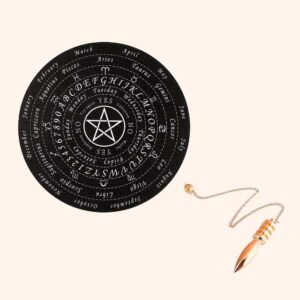 VASTU BLACK STAR DOWSING BOARD WITH BRASS PENDULAM (PENDULAM ASSORTED) 9 INCH