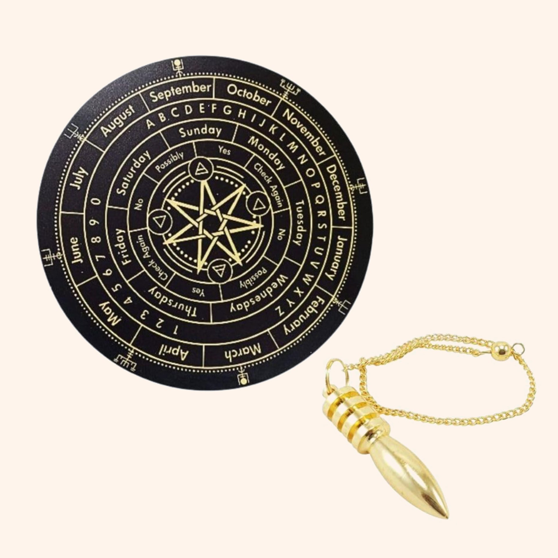 My Vastu Tool SEVEN STAR DOWSING BOARD WITH BRASS PENDULAM (PENDULAM ASSORTED) 6 INCH