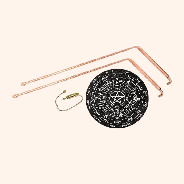 My Vastu Tool COPPER DOWSING ROD WITH HANDLE PAIR 5MM SET OF BOARD AND PENDULAM ASORTED