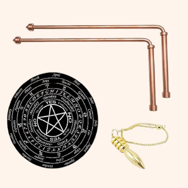 My Vastu Tool COPPER DOWSING ROD WITH HANDLE PAIR 8MM SET OF BOARD AND PENDULAM ASORTED