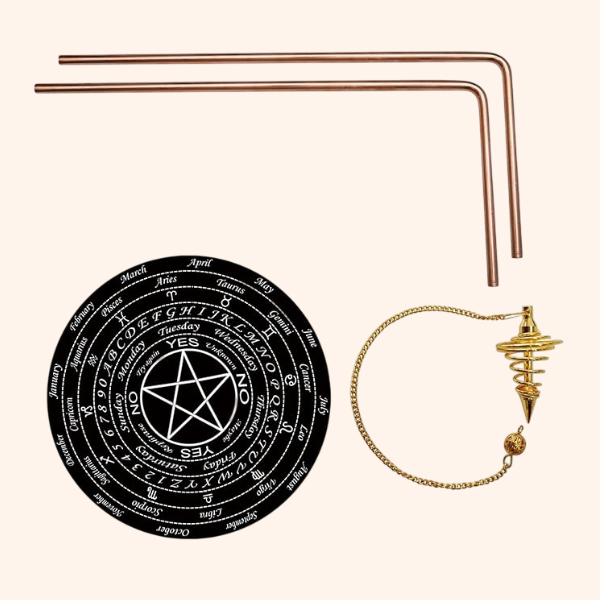 My Vastu Tool COPPER DOWSIG L ROD PAIR 5MM SET OF BOARD AND PENDULAM ASORTED